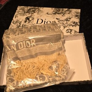 Dior Beige and Gray Logo Scarf